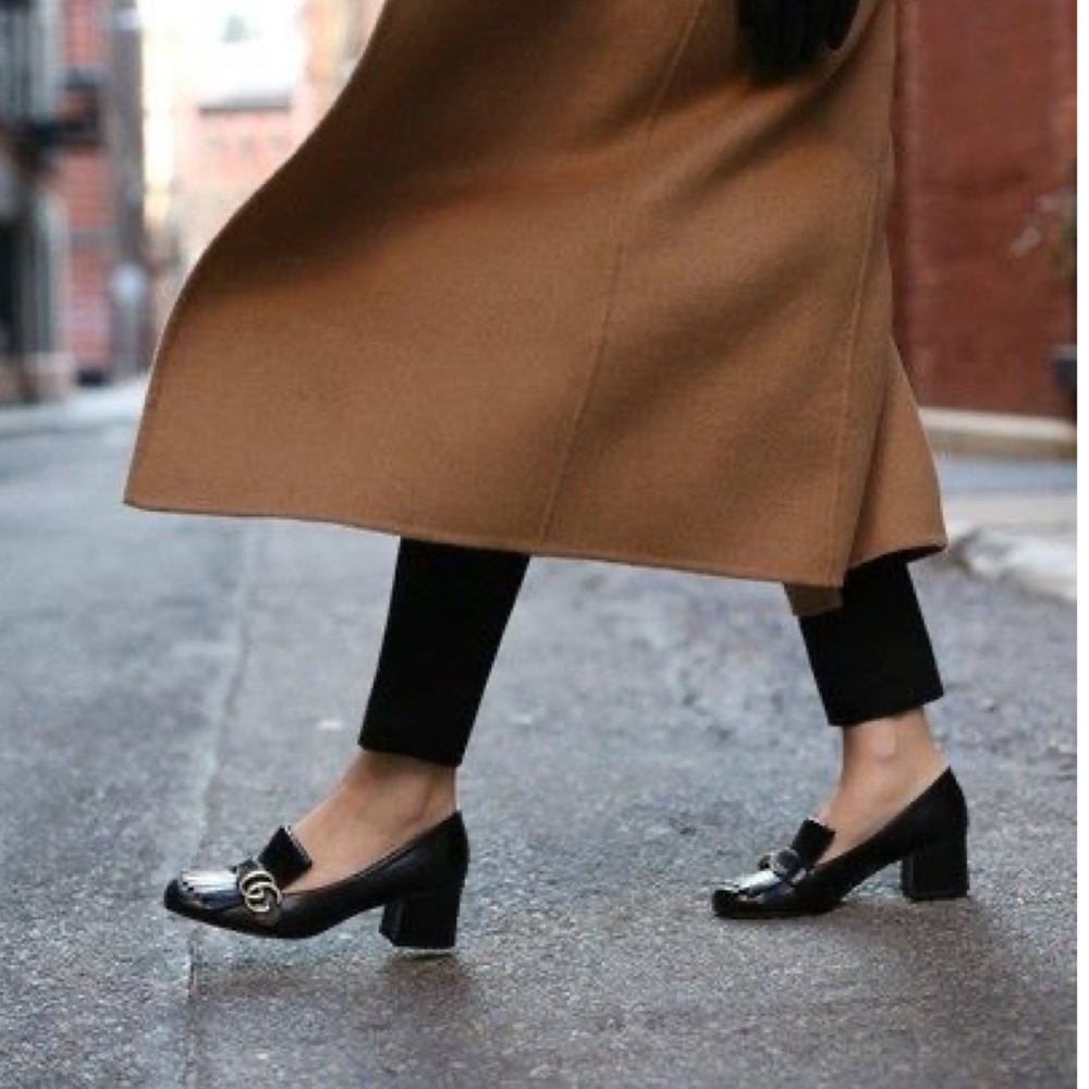Gucci Black Leather Fringe Marmont Loafer Mid-Heel Pump - Picture 8 of 9